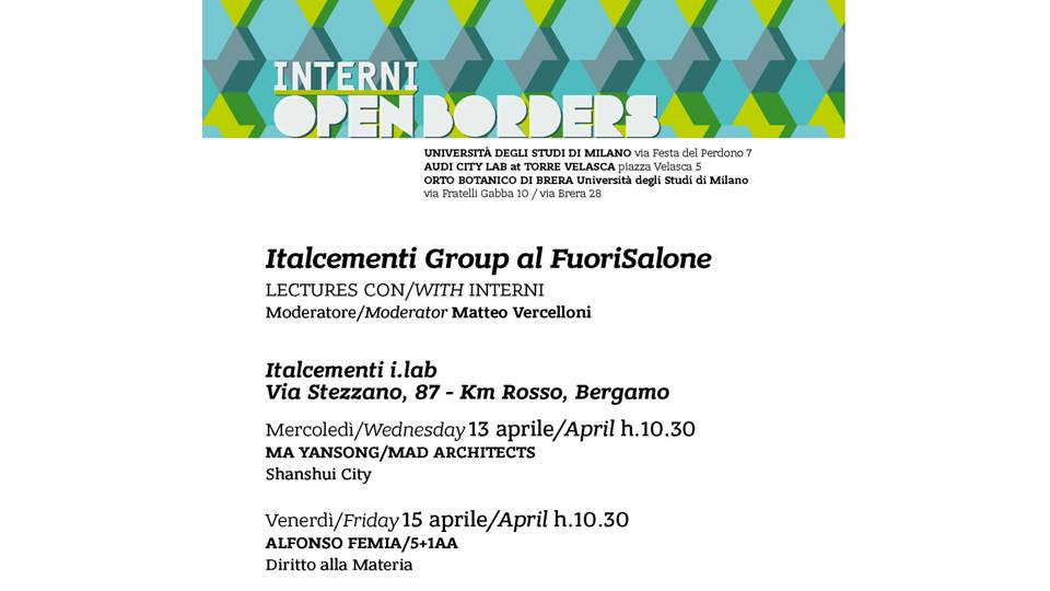 FUORISALONE 2016: ITALCEMENTI A INTERNI OPEN BORDERS